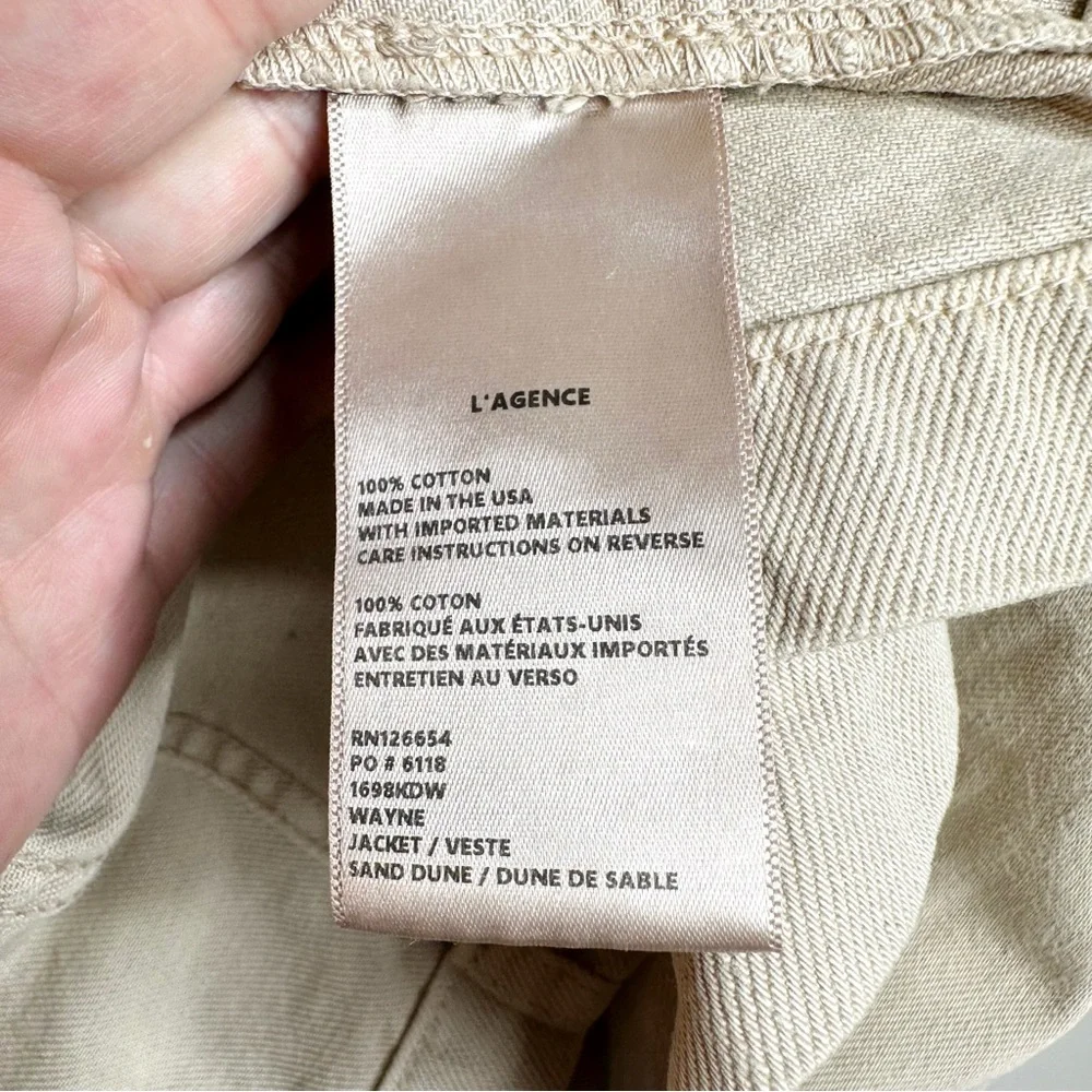 L’Agence Wayne Crop Double Breasted Denim Jacket Sand Dune Tan XXL